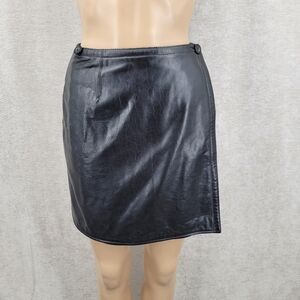 Elements By Vakko Vintage Black Leather Short Skirt Velvet Lined Reversible